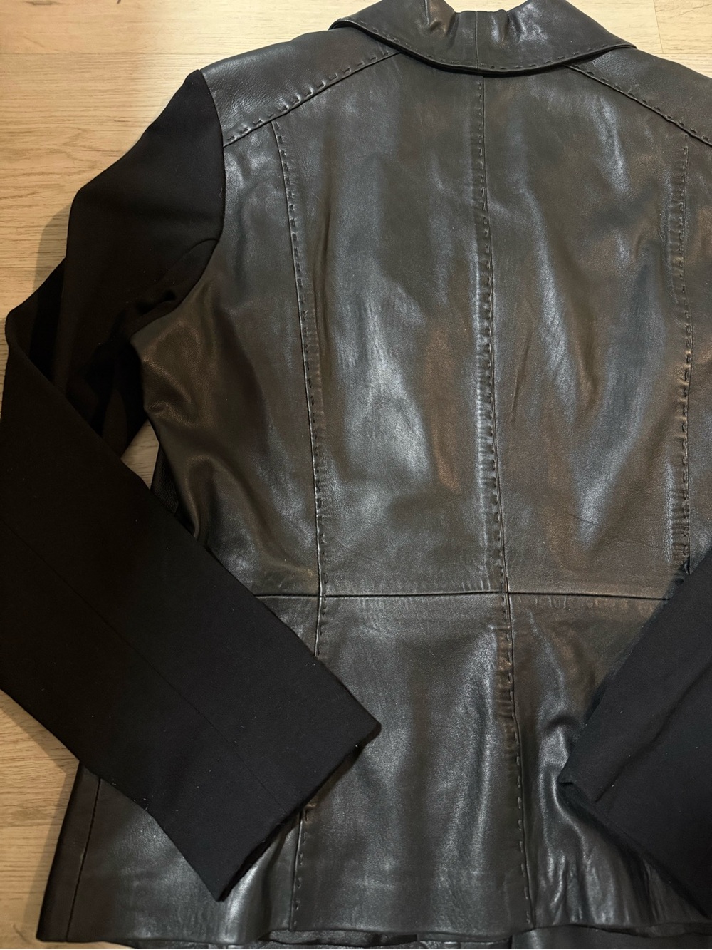 Classiques Entier Black Leather Zip Up Jacket Knit Sleeves Women’s Size Large - Picture 7 of 7